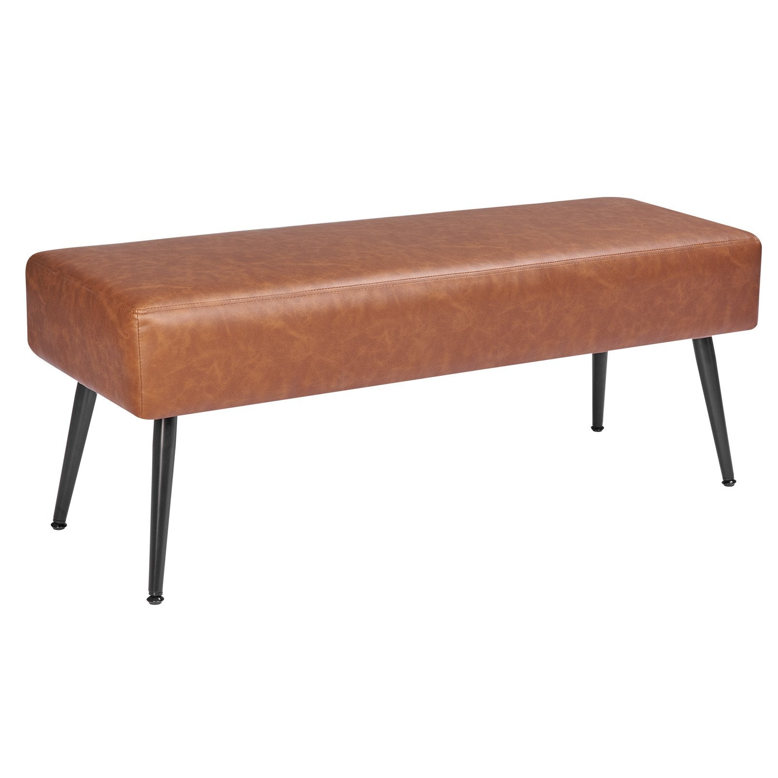 Leather Bedroom Bench, PU Leather Bench With Metal Legs And With Stitching For Entryway, Upholstered Shoe Bench Seat, Modern End Of The Bed Benches For Living Room, Dining Room, Hallway, Brown