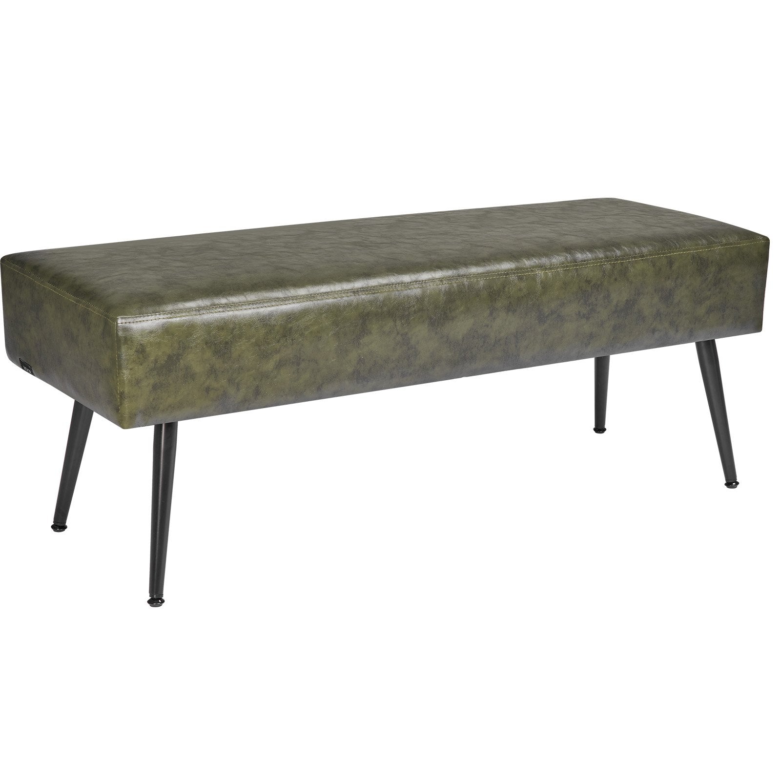 Leather Bedroom Bench, PU Leather Bench With Metal Legs And With Stitching For Entryway, Upholstered Shoe Bench Seat, Modern End Of The Bed Benches For Living Room, Dining Room, Hallway, Green